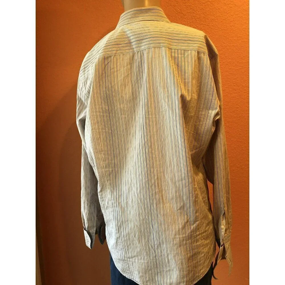 Banana Republic Mens Large Brown Striped Button Front 16 16.5 Slim Fit Italy